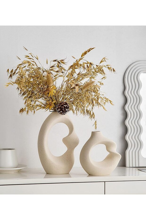 Ceramic Vases - 2 Pcs Modern Decorative Home Vases (White)