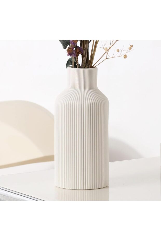 White Ceramic Minimalist Vase, Matte Finish, 20cm