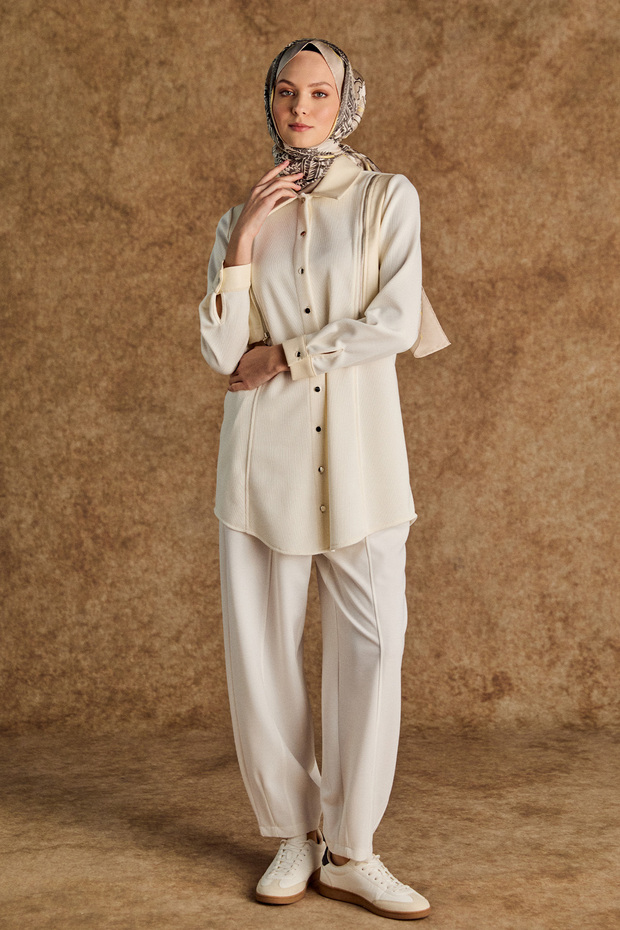 Suni Deri Detaylı Örme Tunik - 2