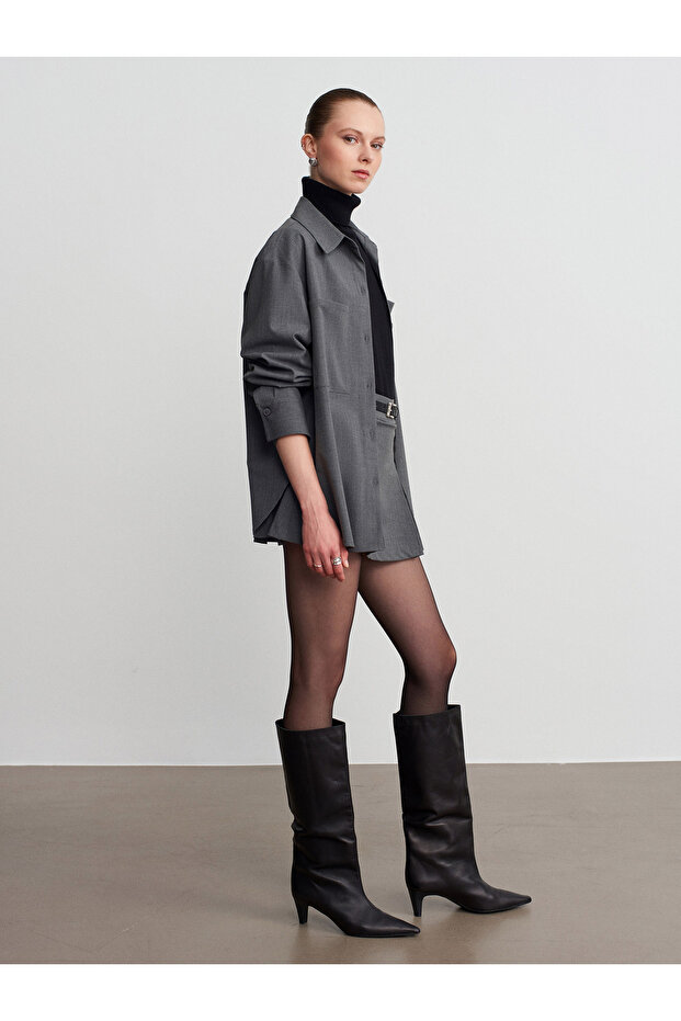 50534 Oversize Gömlek-Gri - 5