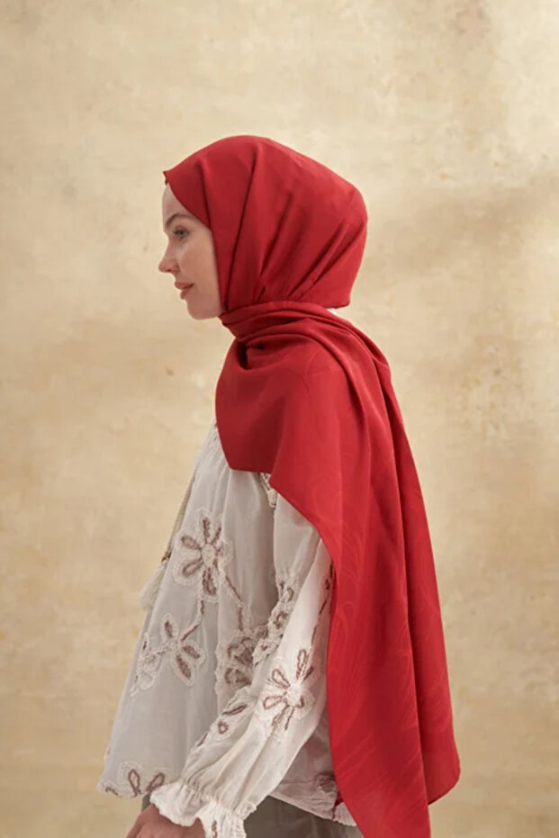 شال بامبو فلوري بنمط أحمر - 2