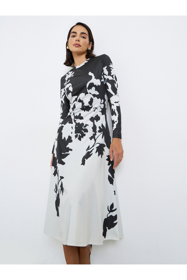 Floral Print A-Line Midi Dress