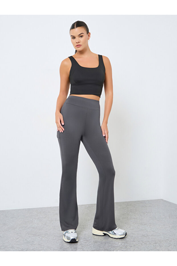 Back Single Reflective Strip Pocket Detail Flared Leggings