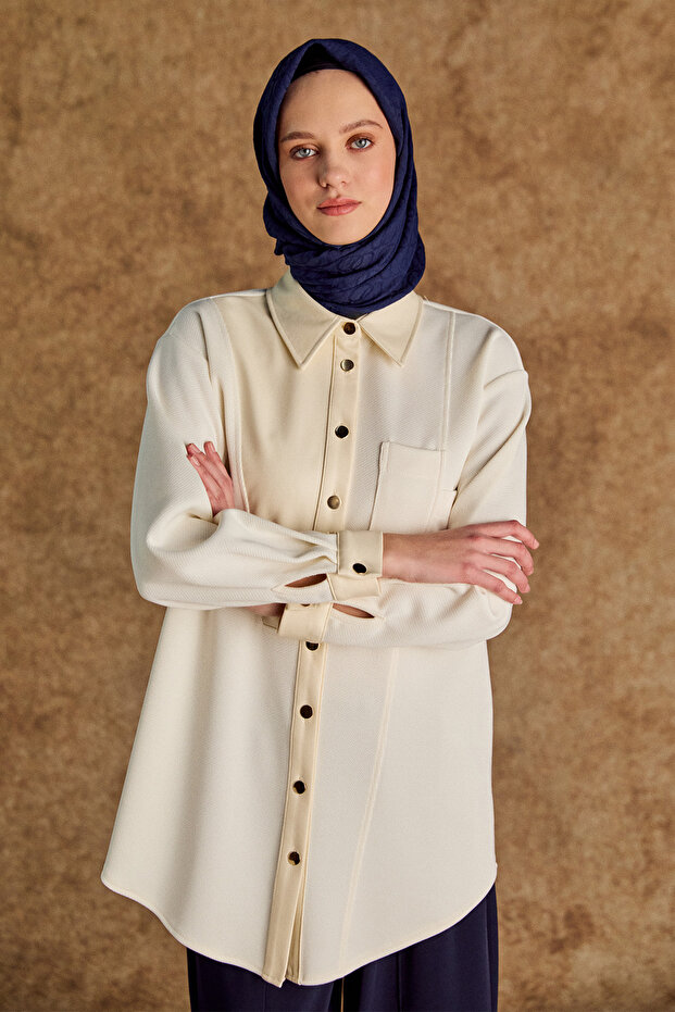 Deri Kombinli Örme Tunik - 1