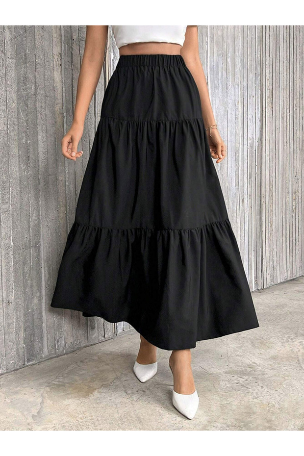 Women Solid Tiered Maxi Skirt