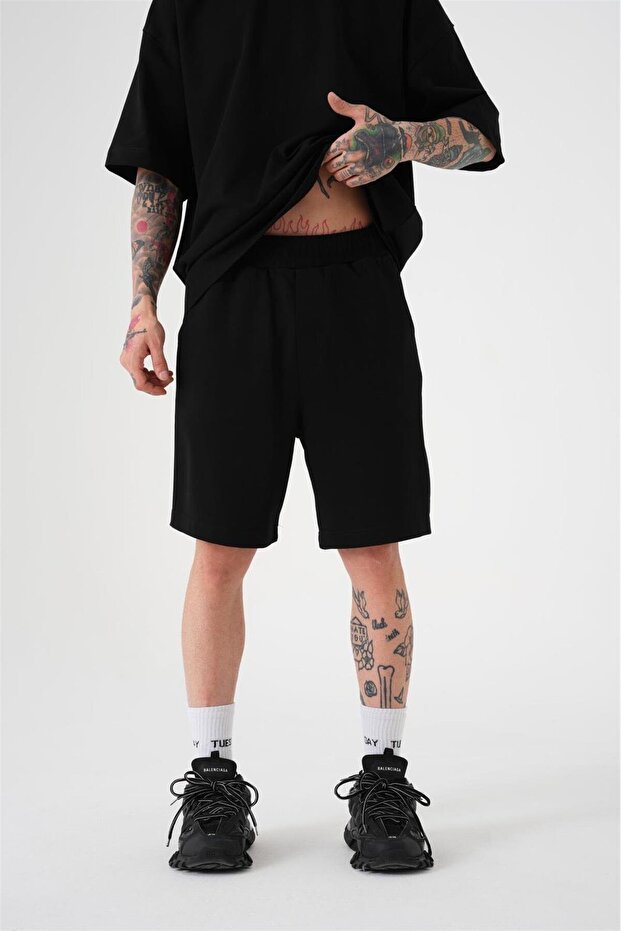 Erkek Premium Cepli Basic Relaxed Pamuklu Şort Siyah - 1