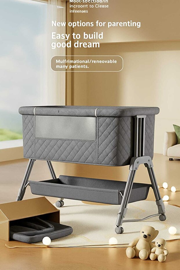 Next2Me Foldable Rocking Baby Cot with Adjustable Height, Reclining Position, Wheels, Bottom Storage Box and Mosquito Net - 6