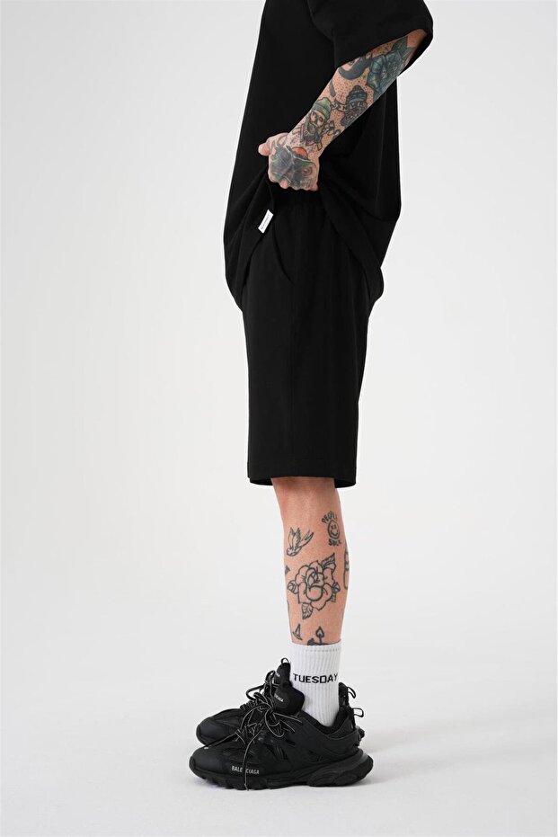 Erkek Premium Cepli Basic Relaxed Pamuklu Şort Siyah - 2