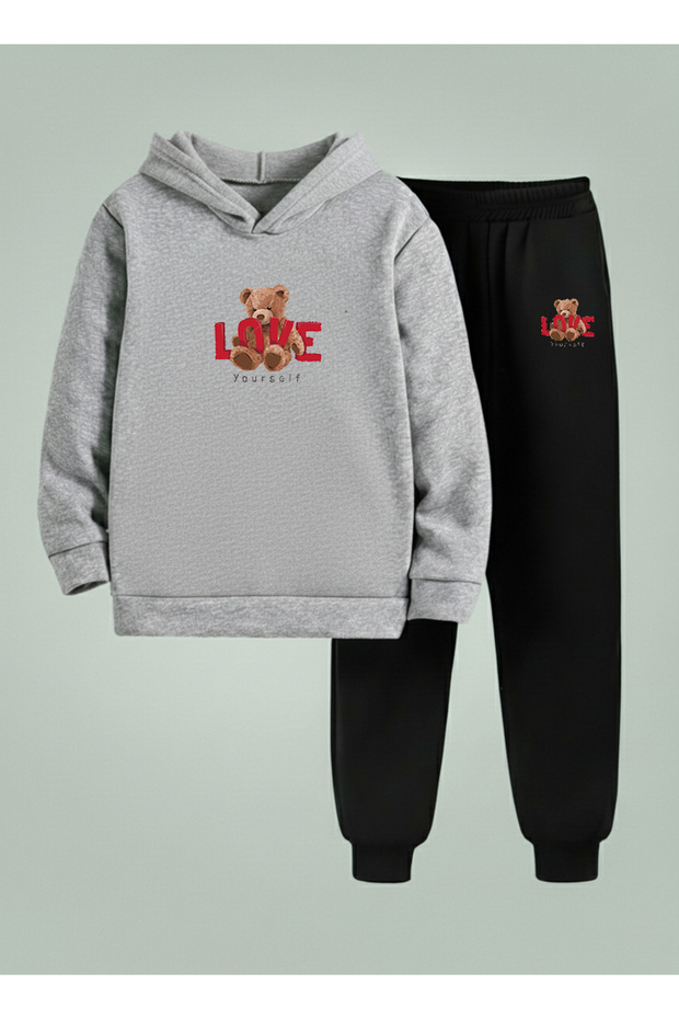 Unisex Sweatshirt - Tracksuit Set Children Hooded Set Love Yourself Printed 3 Thread Raster
