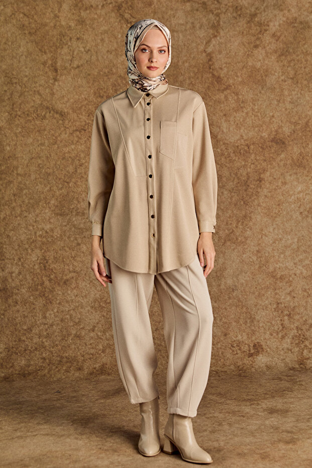 Deri Kombinli Örme Tunik - 1