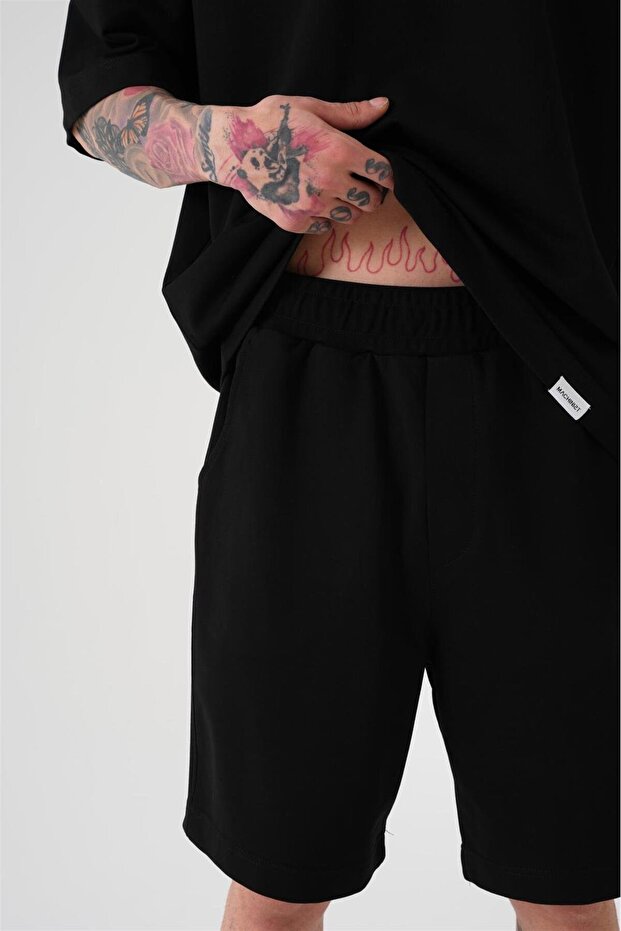 Erkek Premium Cepli Basic Relaxed Pamuklu Şort Siyah - 4