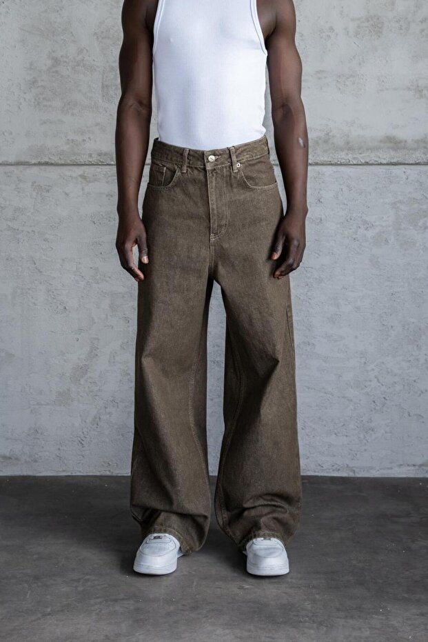 Men's Oversized Baggy Jean Trousers Khaki