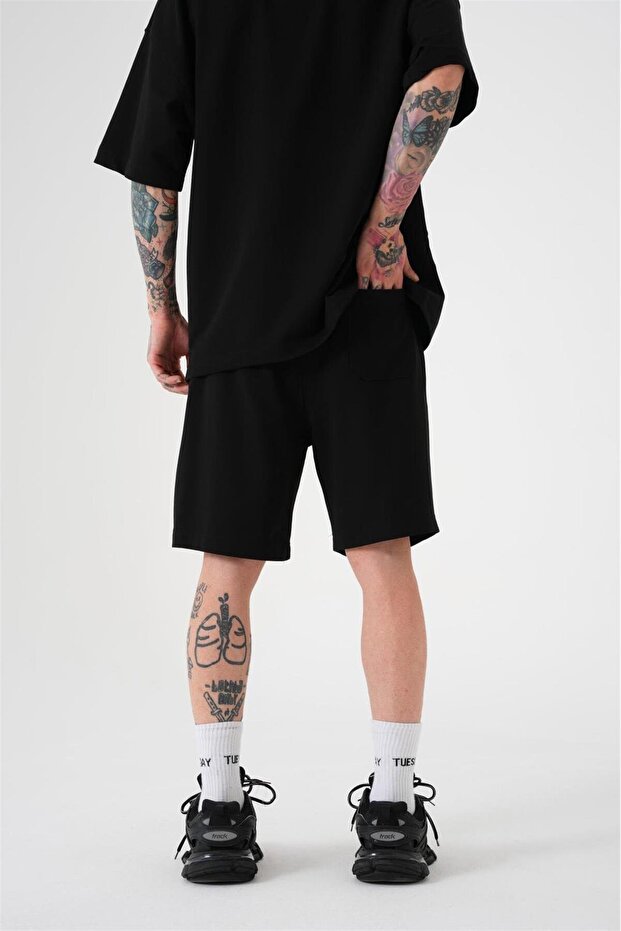 Erkek Premium Cepli Basic Relaxed Pamuklu Şort Siyah - 3