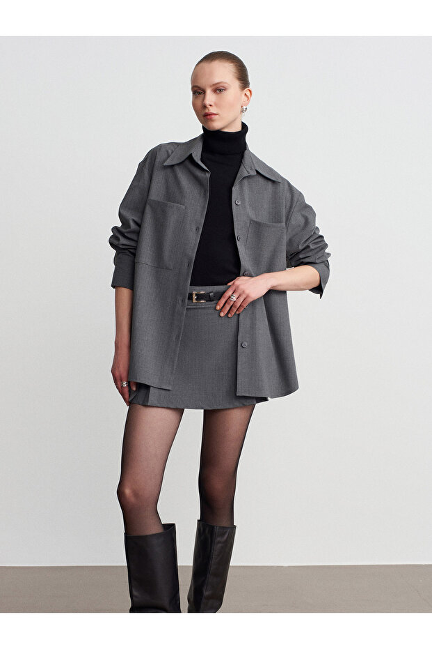 50534 Oversize Gömlek-Gri - 3