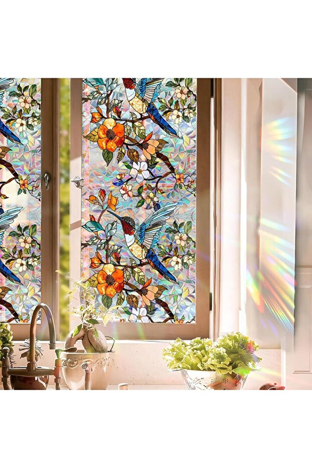 Stained Glass Rainbow Tinted Window Cling (Bird, 17 x 78.74 in)