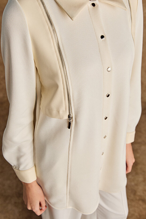 Suni Deri Detaylı Örme Tunik - 4