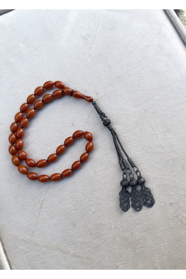 Three-Strand Silver Kazaziye Tassel Fire/Bernstein Prayer Beads Collectible/Gift Rosary