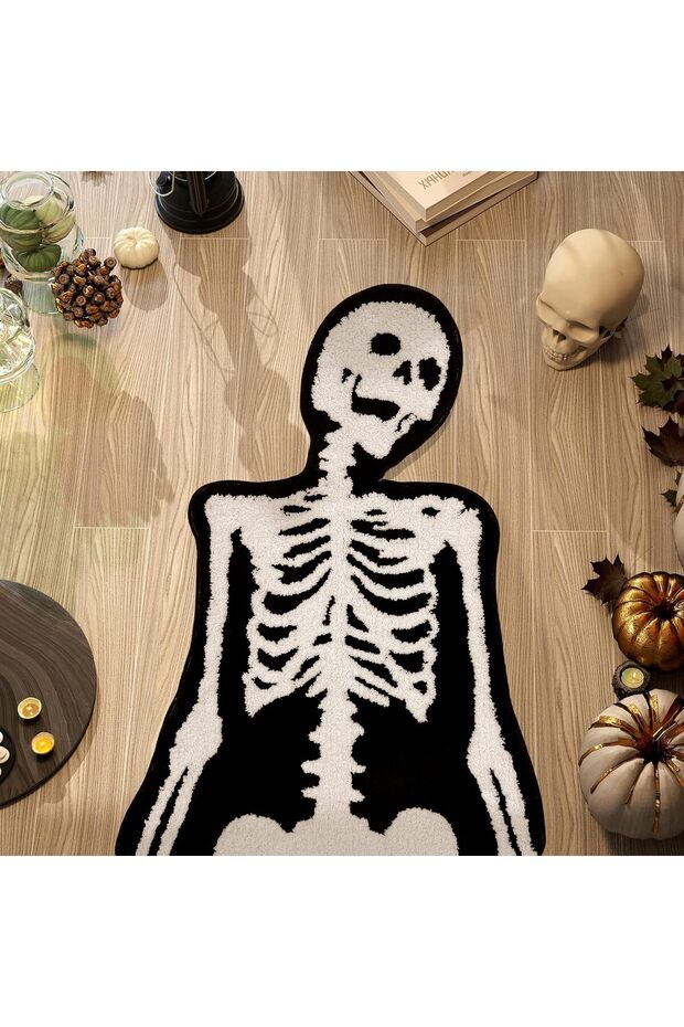 Halloween Skull-Shaped Bathroom Rug, 40x60cm, Faux Cashmere, Non-Slip