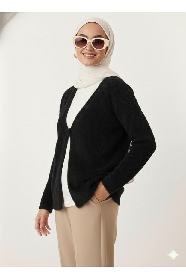 Women's Embossed Detailed Soft Knitwear Kimono Cardigan