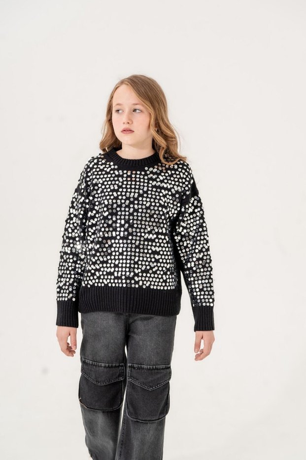 Girl's 9-15 Years Old Sequined Acrylic Sweater, Sequined Knitwear Children's Sweater L 9-10-11-12-13-14-15 Years Old Girls' Sweater