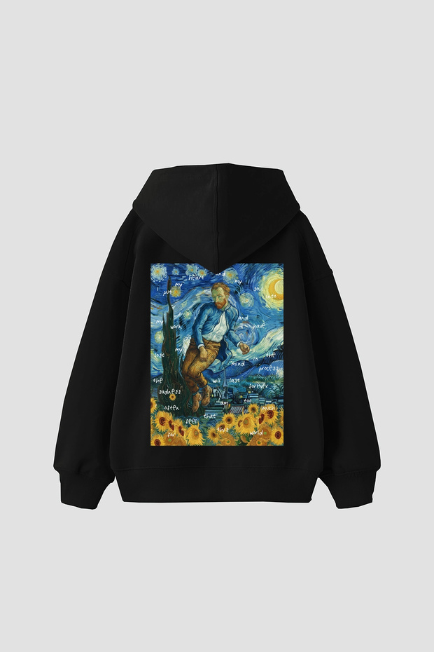 Vincent's World Printed Oversized Unisex Black Hoodie