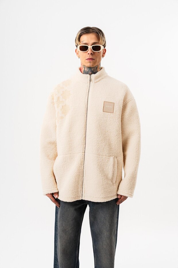 سترة رجالية ABSTD Zip قصة فضفاضة Teddy Jacket Ecru