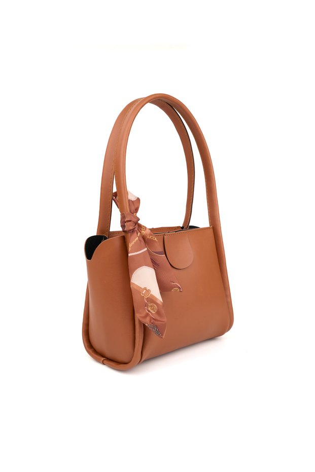 Women's Scarf and Zipper Closure Shopper Hand and Shoulder Bag (the Scarf May Vary in Appearance as a Gift.)