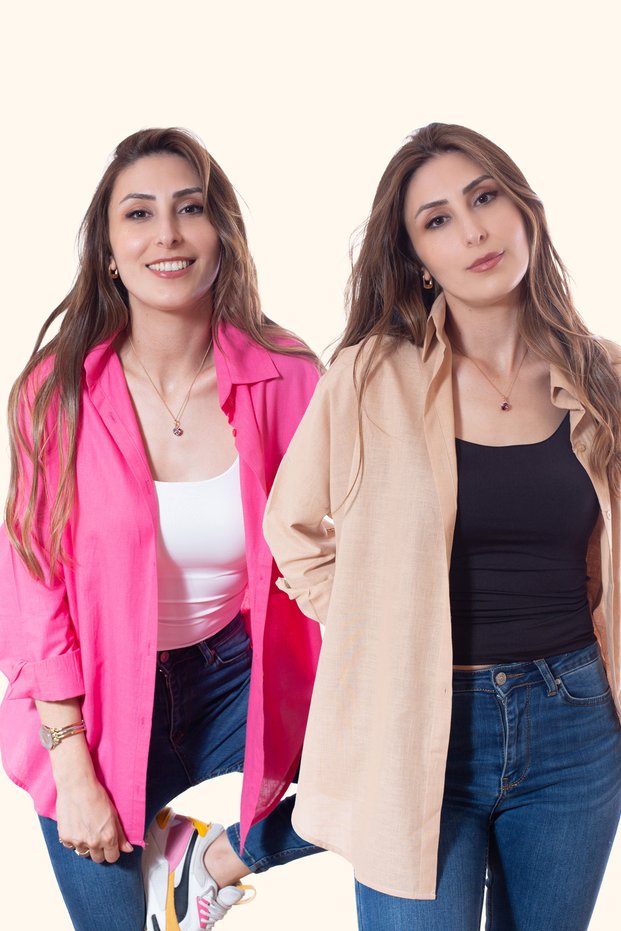 Women's Oversized Cotton Linen Cream - Fuchsia Shirt