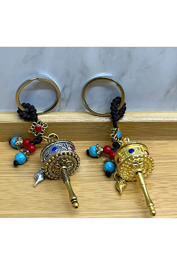 سلسلة مفاتيح معدنية على شكل عجلة الحظ فنغ شوي Alk4455
