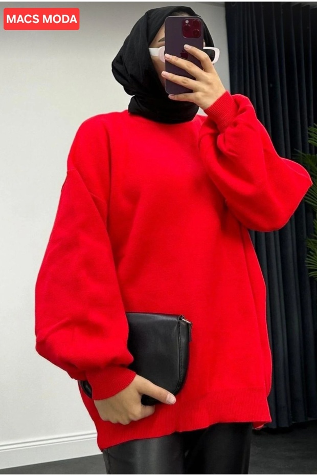 Red Half-Thigh Knit Sweater