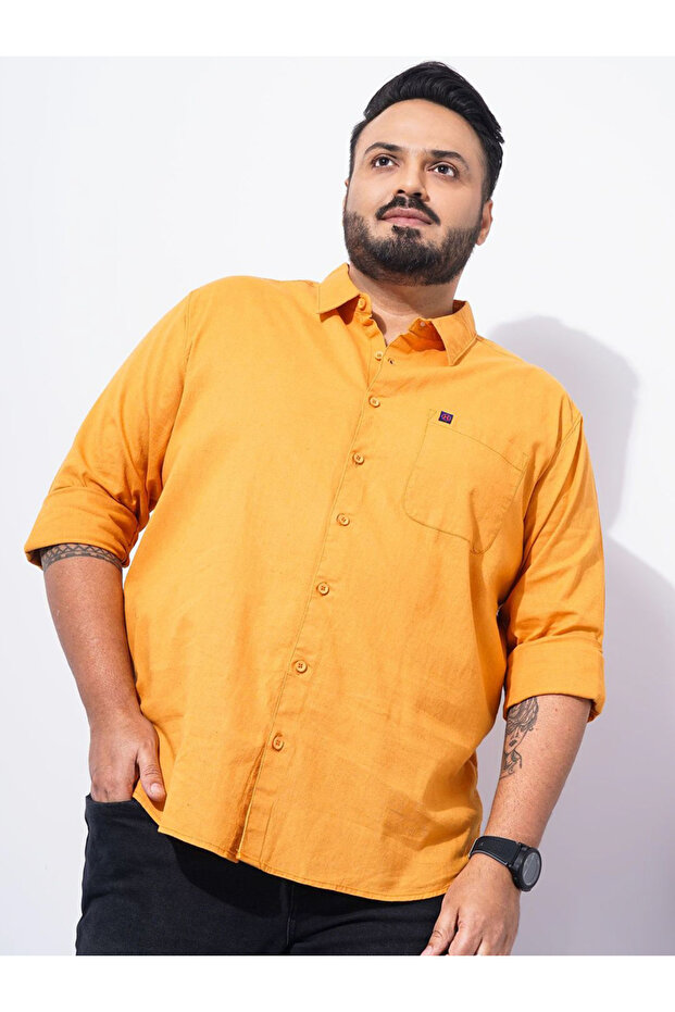 Plus Size Orange Cotton Casual Shirt