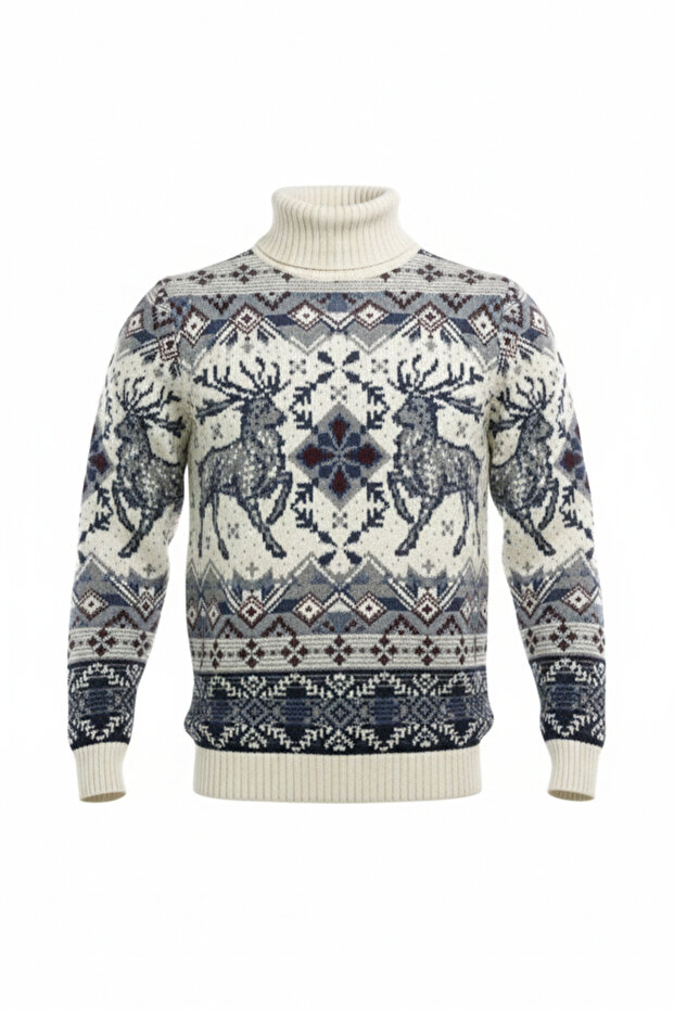 سترة رجالية بياقة مدورة بنمط عرقي (نمط الغزلان) - 4