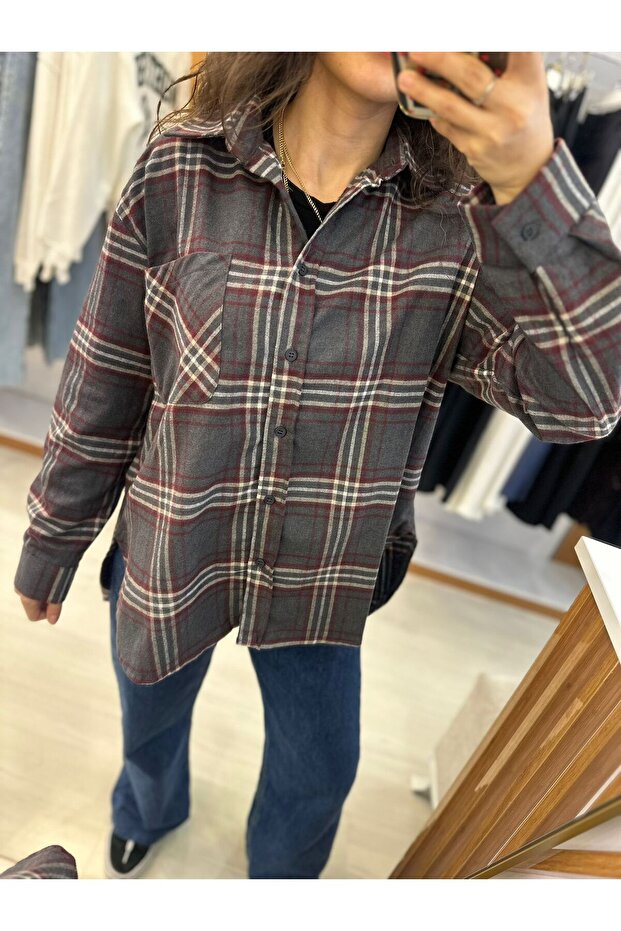 Gray Plaid Oversized Lumberjack Shirt
