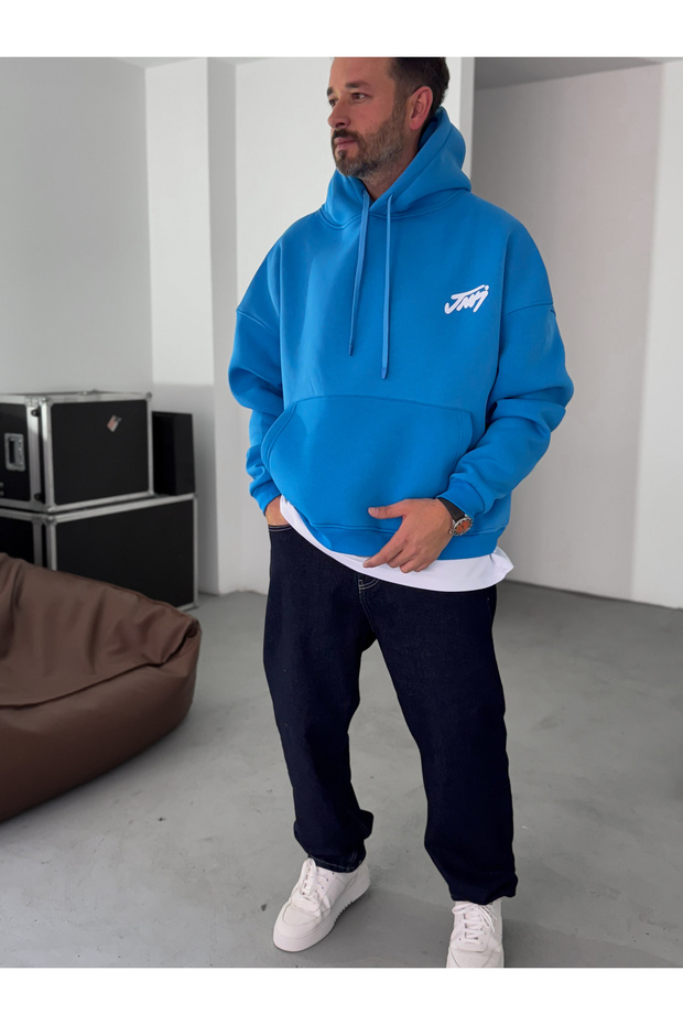 Mavi Basic Baskılı Kapüşonlu Sweatshirt JJ-101 - 4