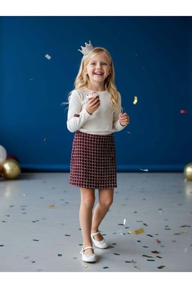 Girl's Tweed Fabric Glitter Shorts Skirt