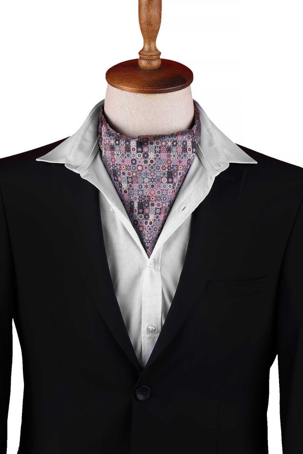 Multi-Colored Mosaic Motif Pattern Men's Scarf Ascot K666