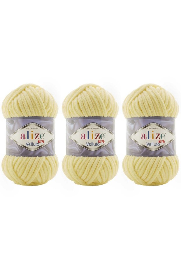 Velluto Velvet Hand Knitting Yarn 100 Gr 3 Pieces Color 13 Baby Yellow