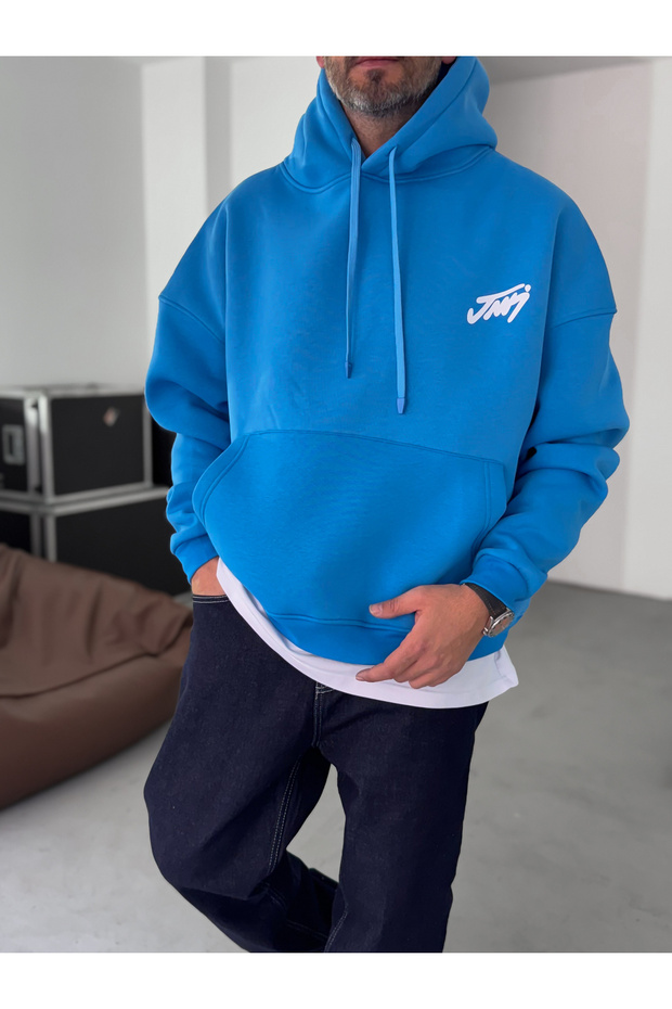 Mavi Basic Baskılı Kapüşonlu Sweatshirt JJ-101 - 3