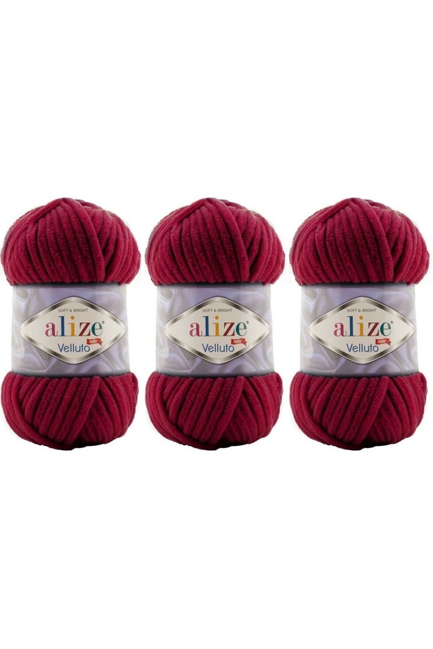 Velluto Velvet Hand Knitting Yarn 100 Gr 3 Pieces Color 107 Cherry