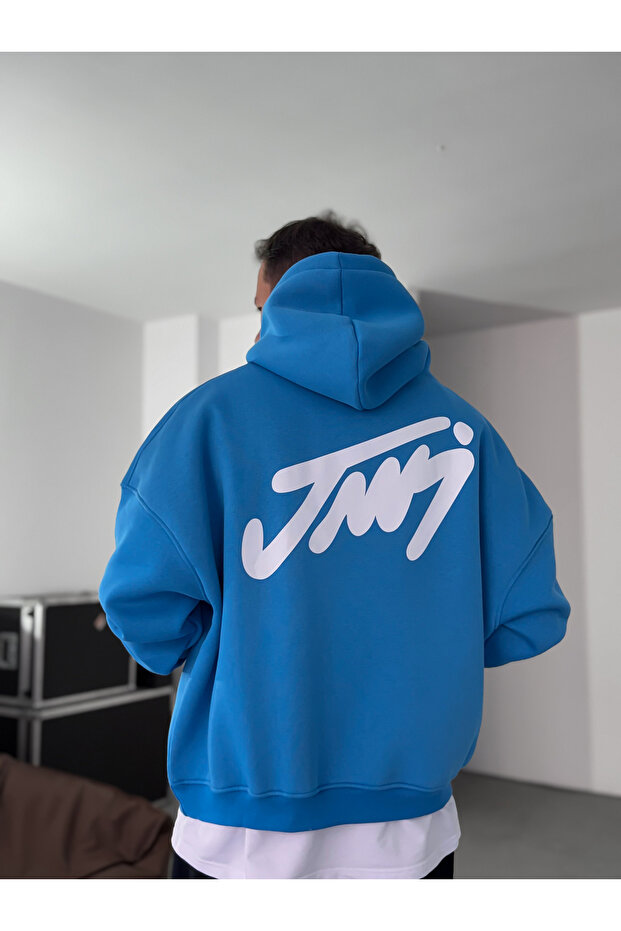 Mavi Basic Baskılı Kapüşonlu Sweatshirt JJ-101 - 1