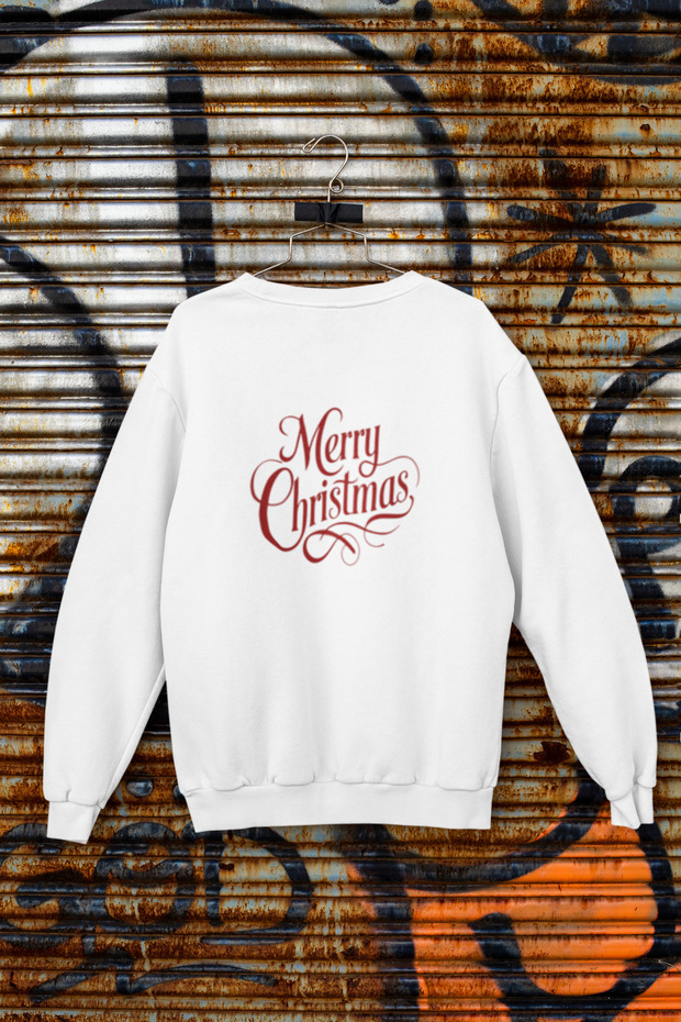Merry Christmas Printed Cotton Long Sleeve 3-Ply Sharded Unisex Sweatshirt