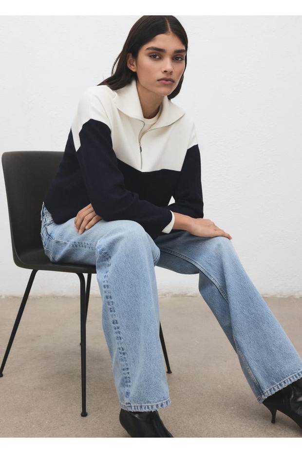 Dik yakalı iki renkli kazak - 8