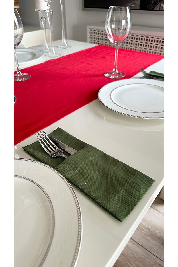 Aura 6 Pieces Cotton Fabric Green Spoon Holder
