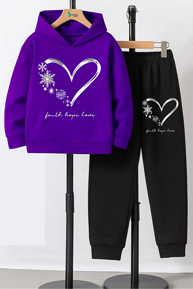 Hooded Sweatshirt Children's Bottom Top Set 3 Thread Cotton Heart