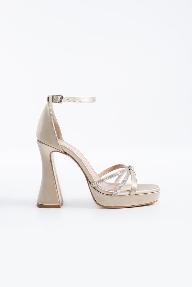 Volenti Women's Stone Evening Dress Heeled Shoes Beige Satin