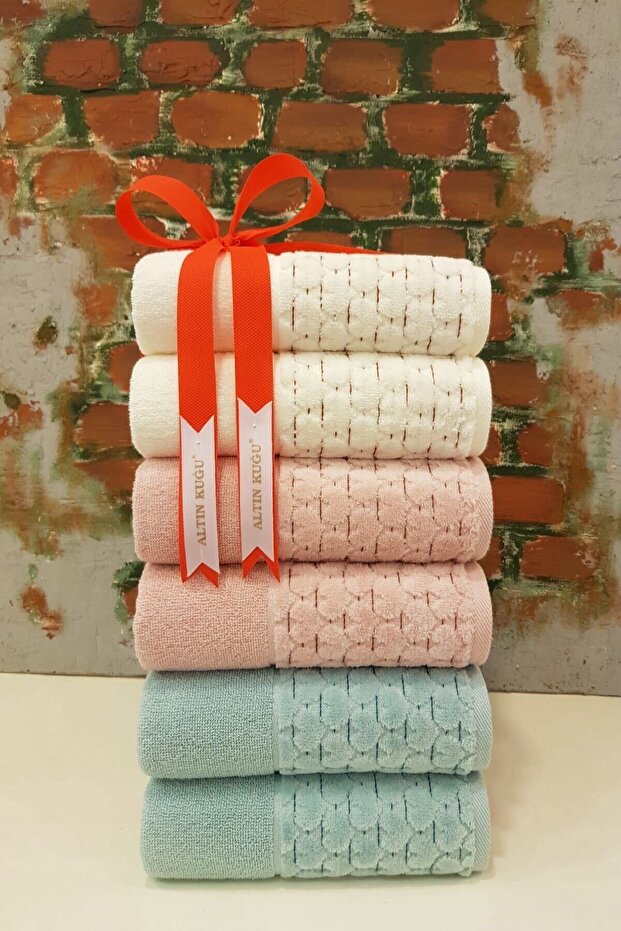 Adria Towel Set of 6 - Cream Pink Mint
