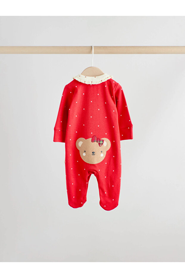 Red Bow Bear Sleepsuits 3 Pack Baby - 3