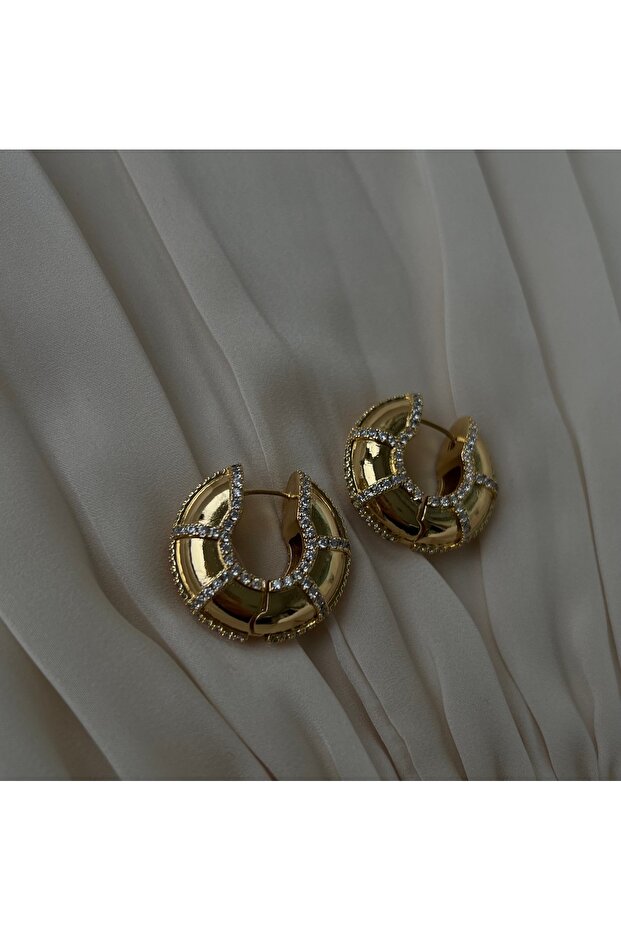 Taşlı Gold Küpe - 6