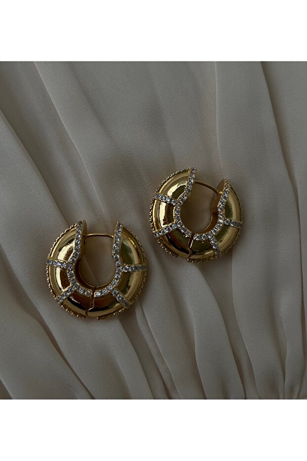 Taşlı Gold Küpe - 7