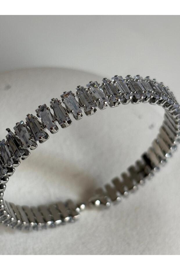 Silver Color Waterway Zircon Stone Flexible Cuff Bracelet